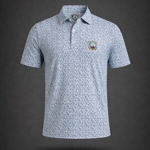 FootJoy Polo Shirt Mens Medium Blue Pattern Athletic Fit Golf Performance